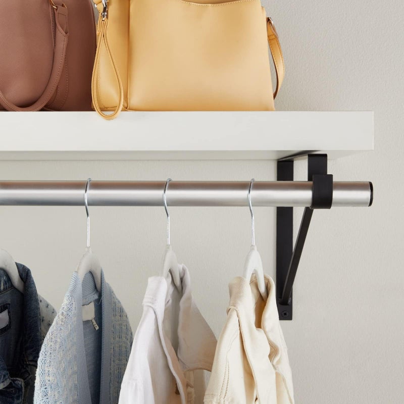 Okuna Outpost Shelving Brackets with Rod Holder for Closet Shelves - 4 Pack, Black Metal, 12.5 x 1 x 9.5 in - Clothes Bar Bracket & Rod Support for Closet Storage - Image 4